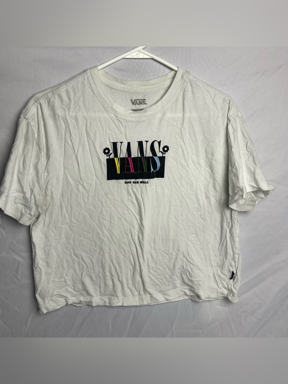 Vans White Short-Sleeve Tee with Multicolor Logo Embroidery